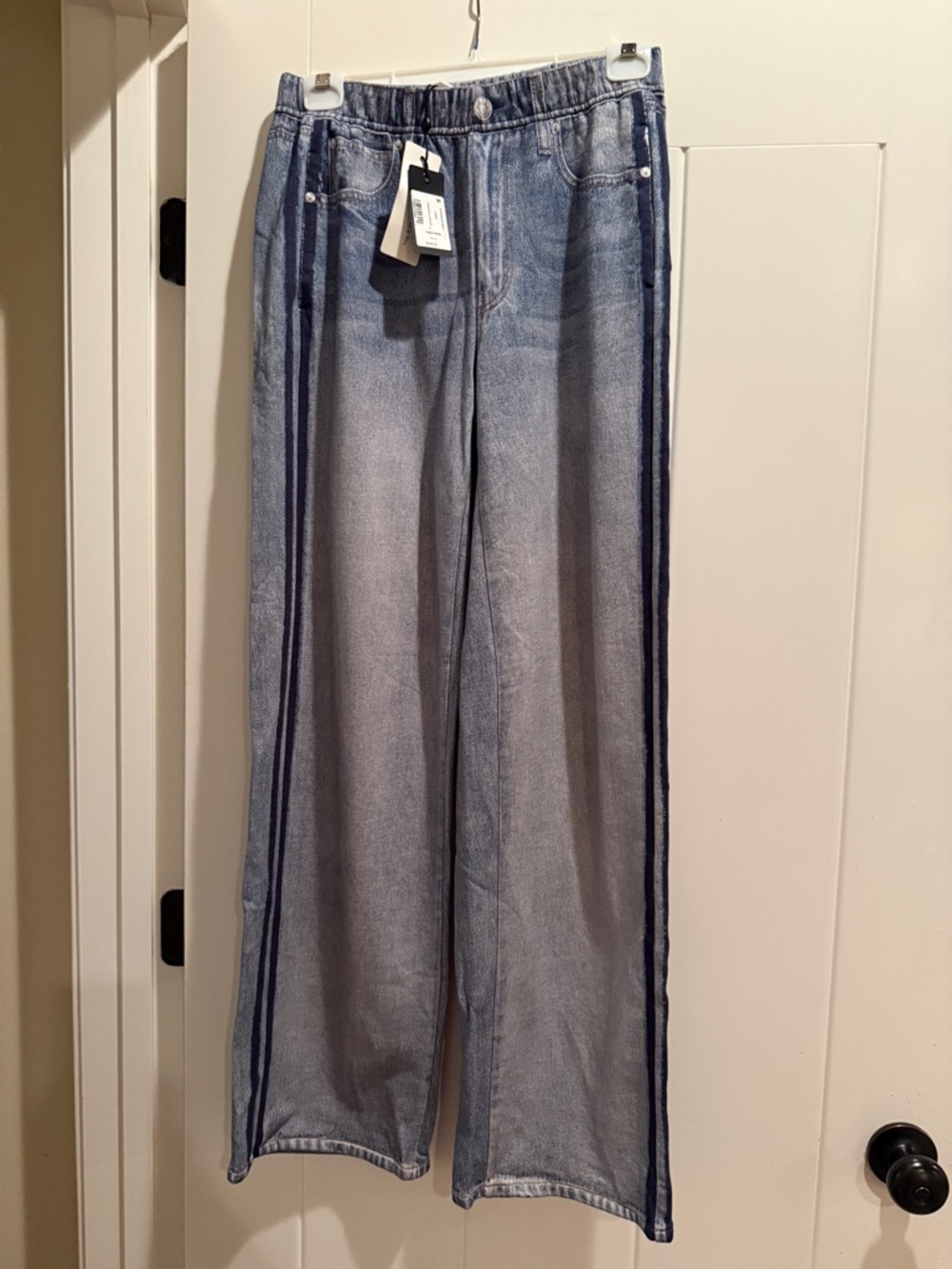 rag & bone Sweatpant Jeans with Navy Side Stripes